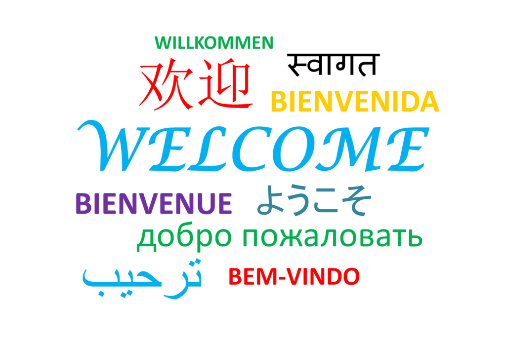 The word "Welcome" translated in various languageas