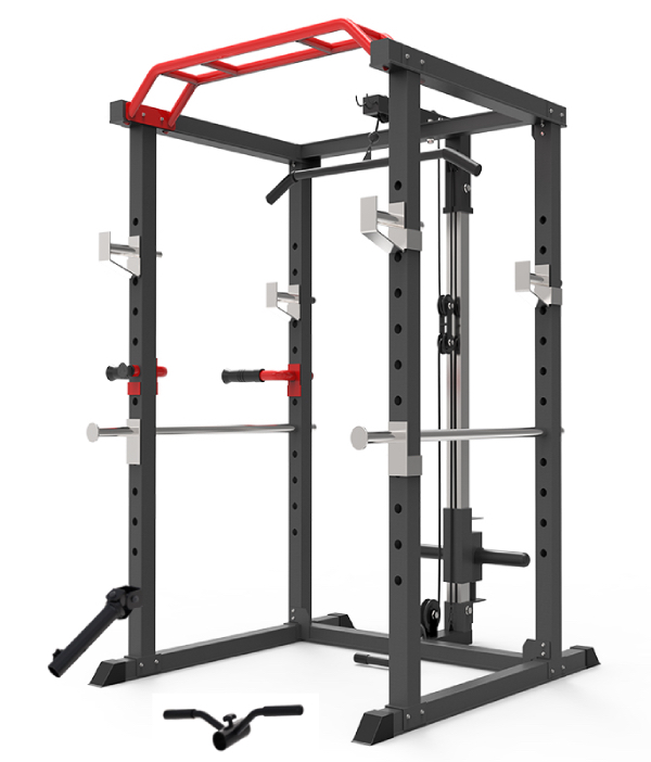 Alat home gym power rack dengan cable pulley dan landmine attachment