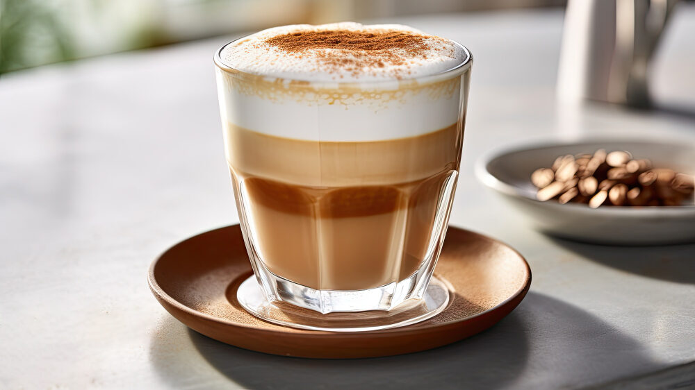 kopi machiatto di atas meja