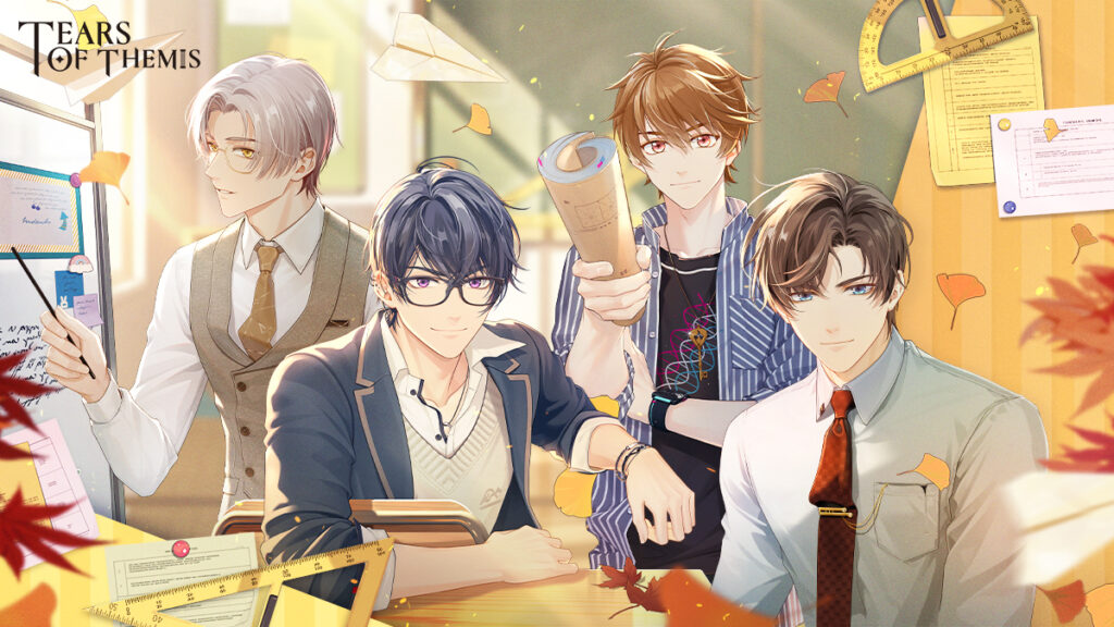 Poster Game Tears Of Themis, berisi empat karakter utama laki-laki di dalam game tersebut