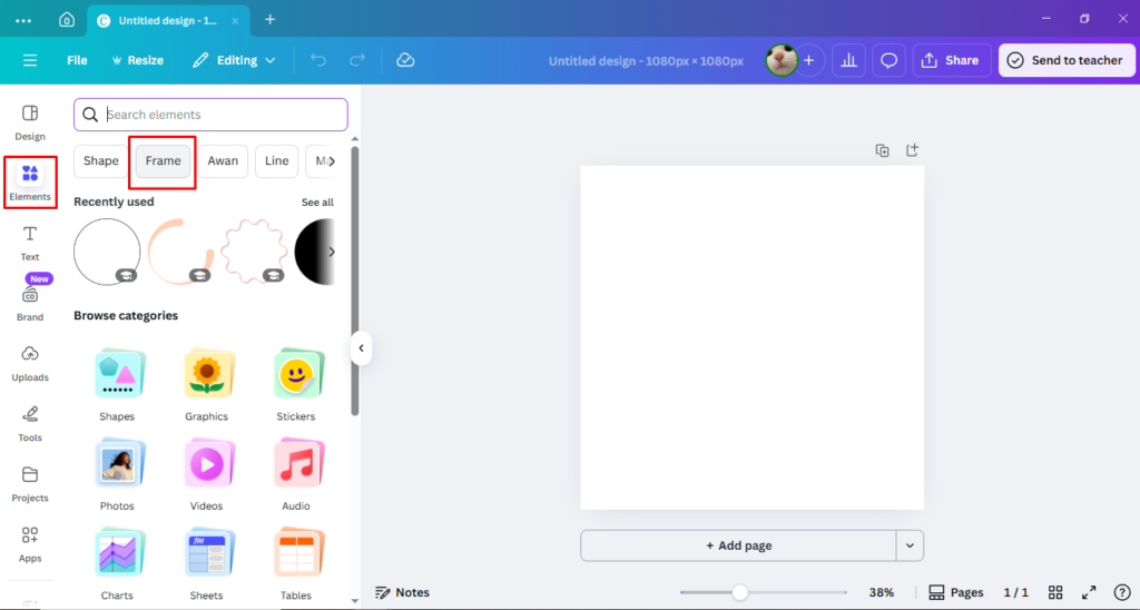 klik frame untuk membuat bingkai twibbon di canva langkah membuat bingkai foto twibbon di canva