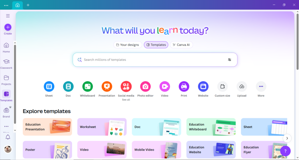 menampilkan halaman utama aplikasi canva halaman utama canva
