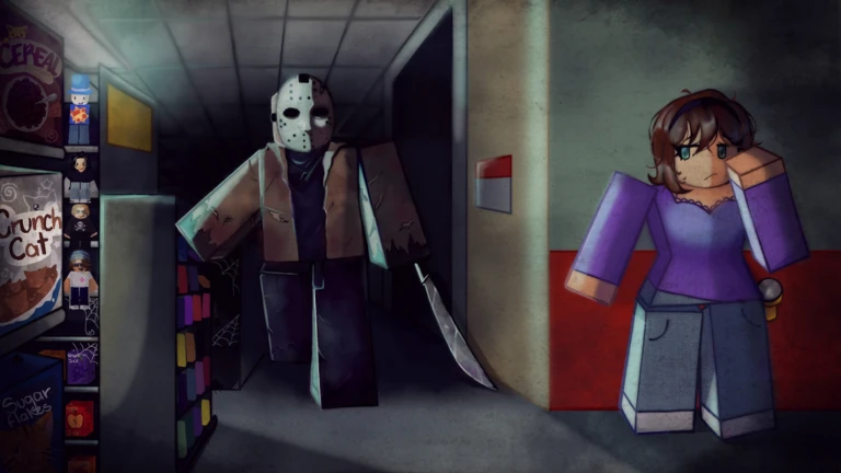 ilustrasi game violence distric dimana ada role survivor yang sedang mencoba bersembunyi dari killer